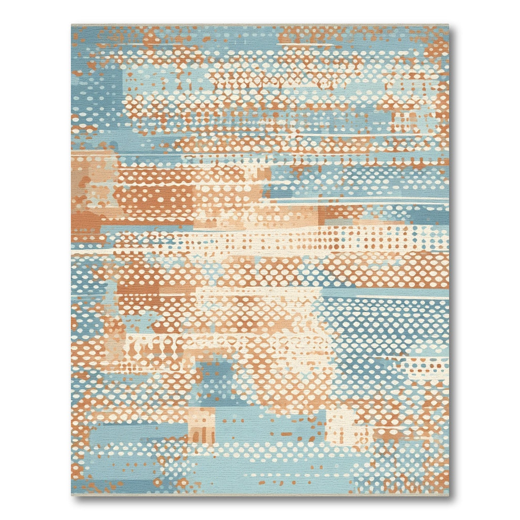 Terracotta Blue Abstract Pixelated Lines Rug