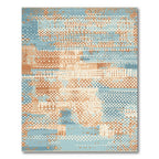 Terracotta Blue Abstract Pixelated Lines Rug