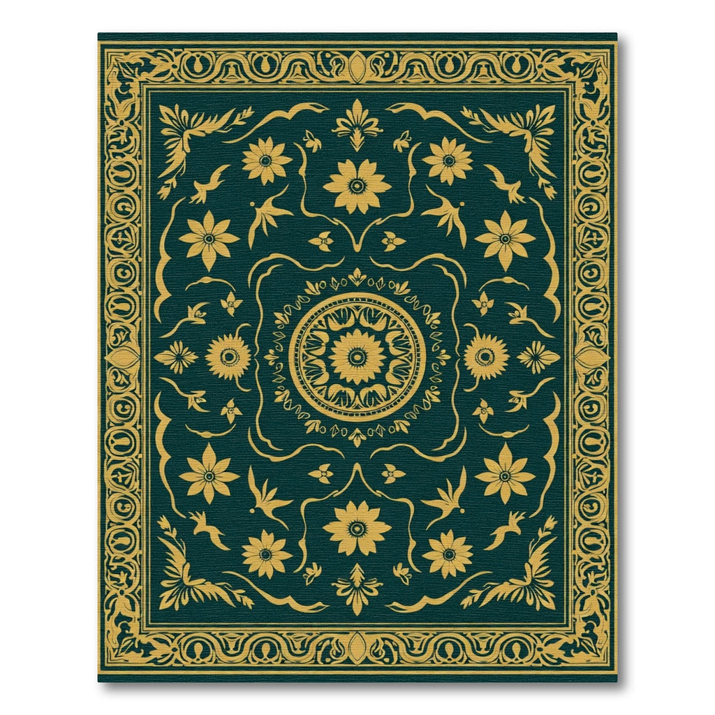 Gold Floral Medallion Teal Rug
