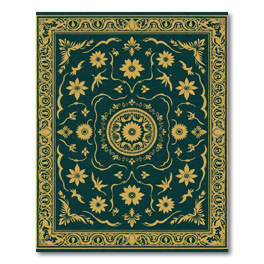Gold Floral Medallion Teal Rug