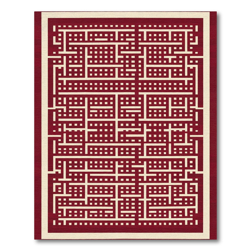 Geometric Cream Red Maze Rug