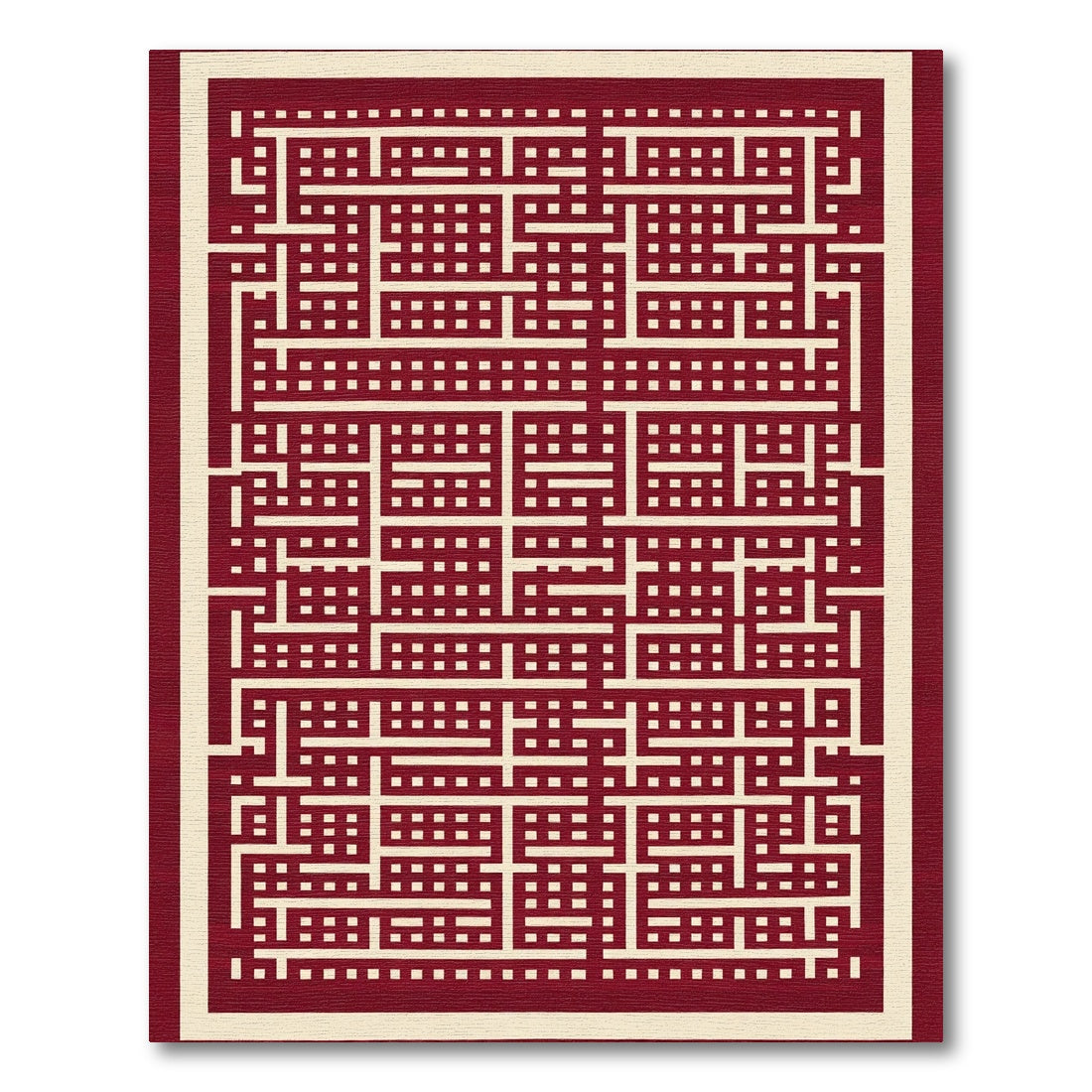 Geometric Cream Red Maze Rug