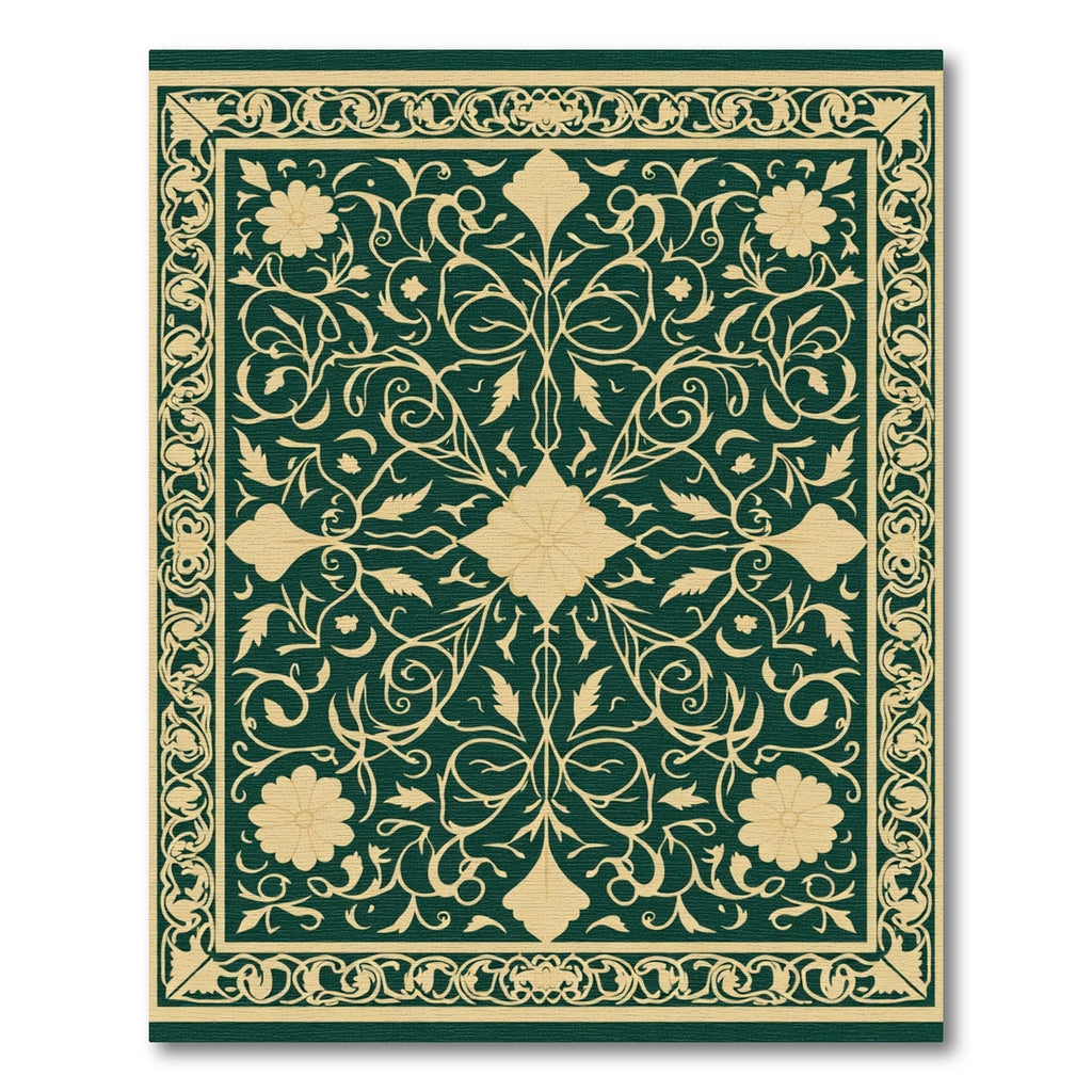 Emerald Beige Floral Vine Rectangular Rug