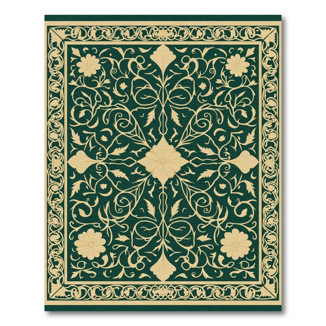 Emerald Beige Floral Vine Rectangular Rug