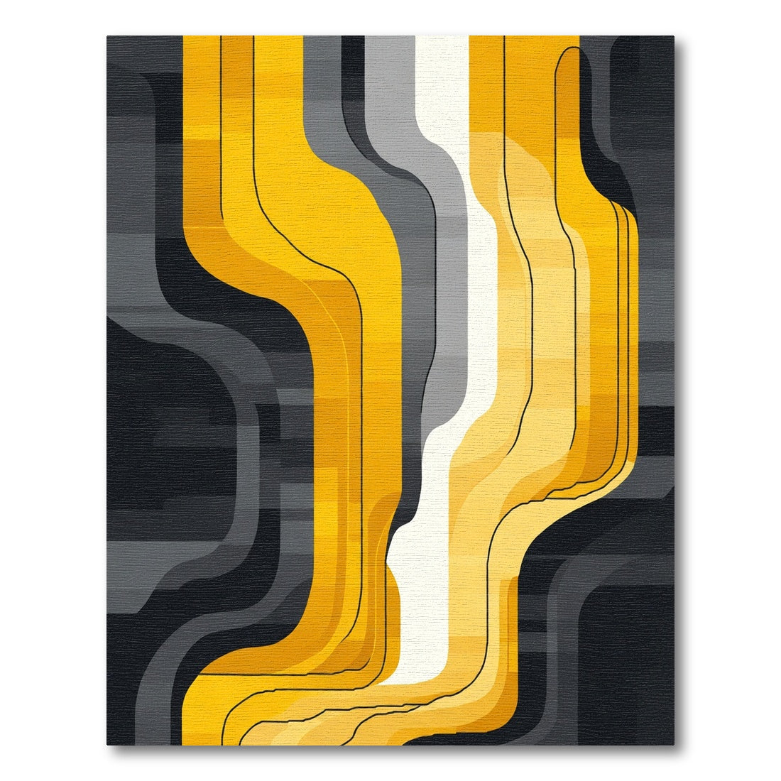 Yellow Gray Wave Ribbon Rug