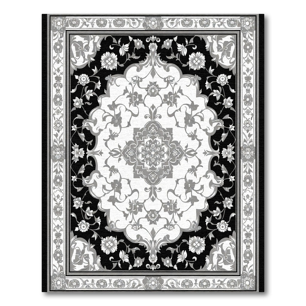 Monochromatic Floral Scroll Medallion Border Rug