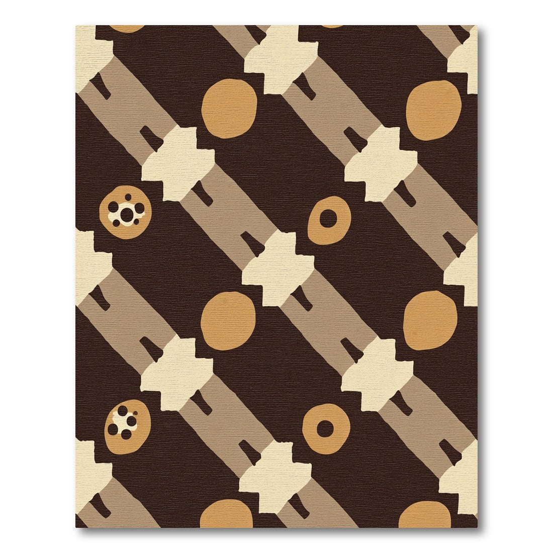 Dark Earthy Circles Diagonal Stripes Rug