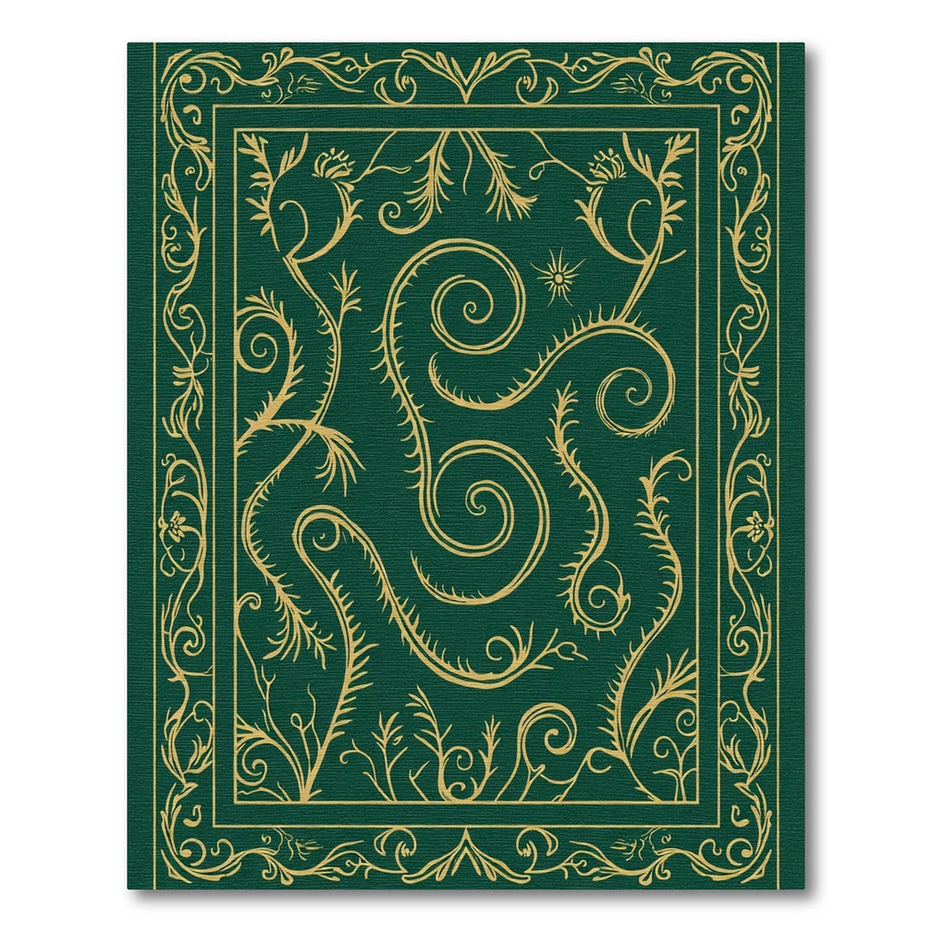 Emerald Green Golden Vine Scroll Rug