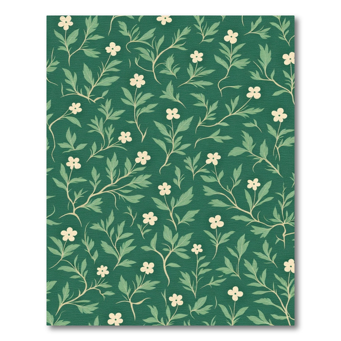 Whimsical White Blossom Vine Emerald Rug
