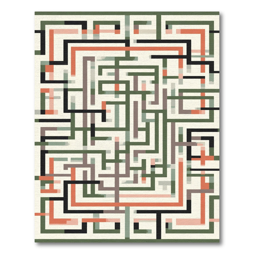 Geometric Maze Lines Brick Rug
