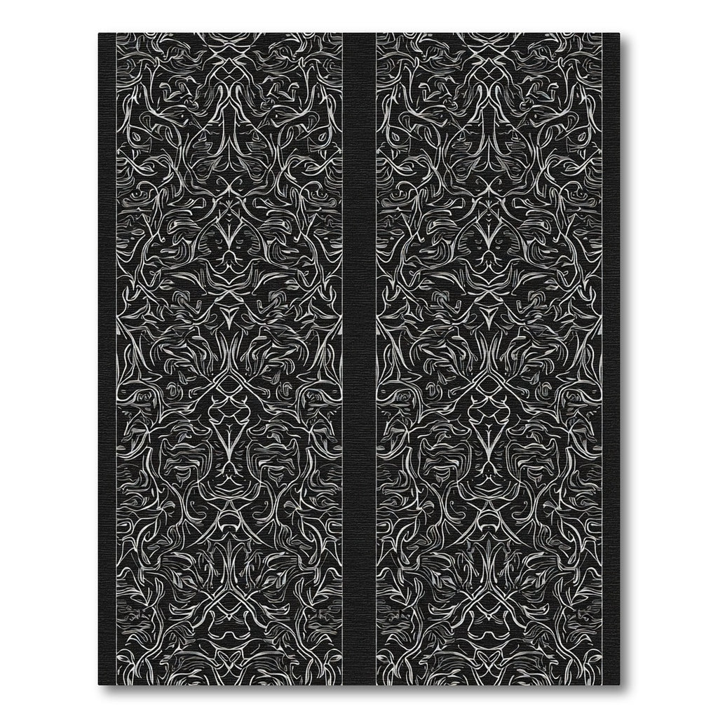 Black White Ornate Scrollwork Arrangement Rug