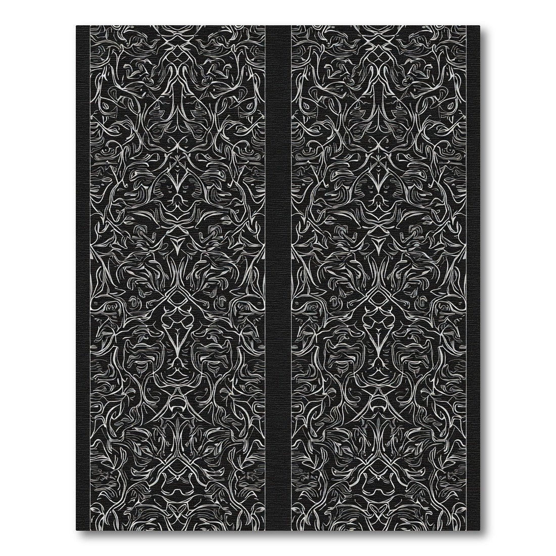 Black White Ornate Scrollwork Arrangement Rug