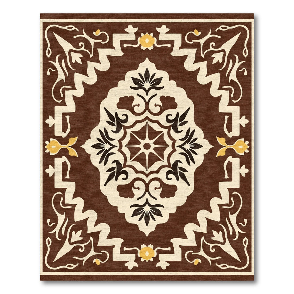 Brown Cream Yellow Medallion Floral Rug