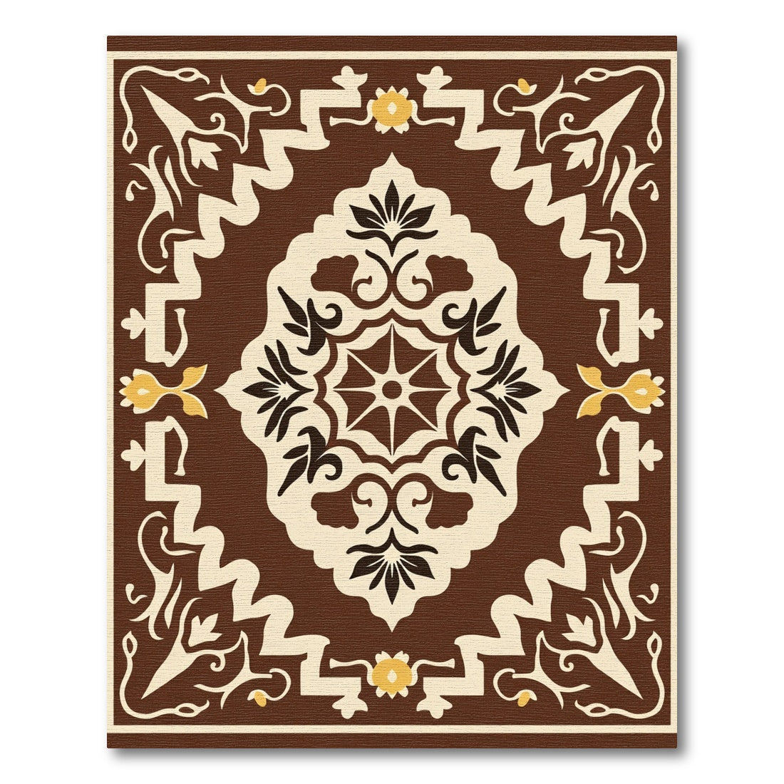 Brown Cream Yellow Medallion Floral Rug