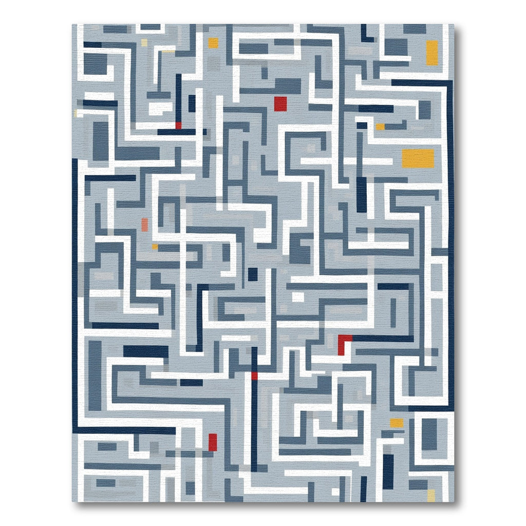 Geometric Maze Path White Blue Rug