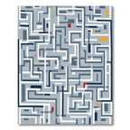 Geometric Maze Path White Blue Rug
