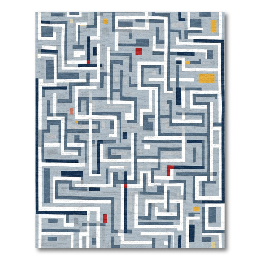 Geometric Maze Path White Blue Rug