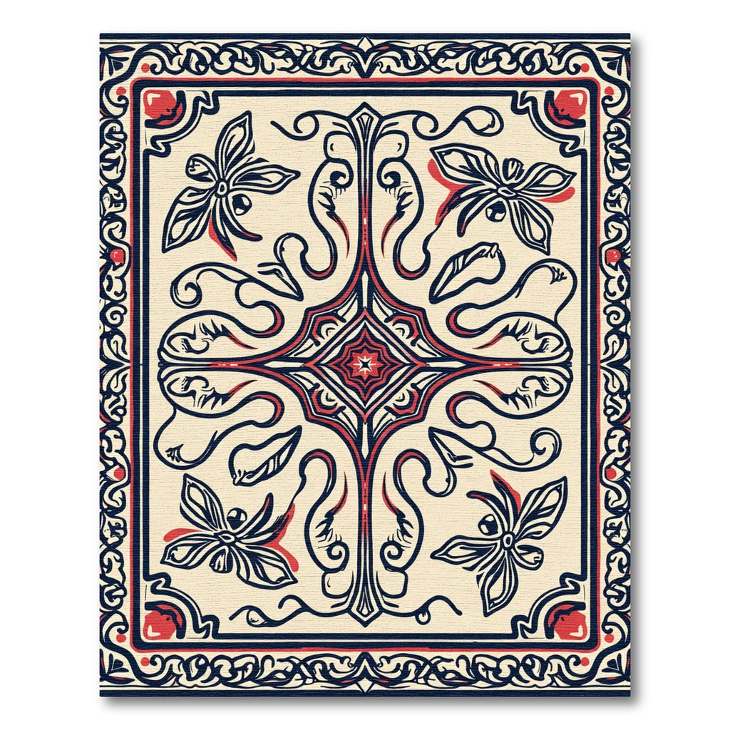 Elegant Ivory Red Butterfly Swirl Rug