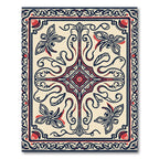 Elegant Ivory Red Butterfly Swirl Rug