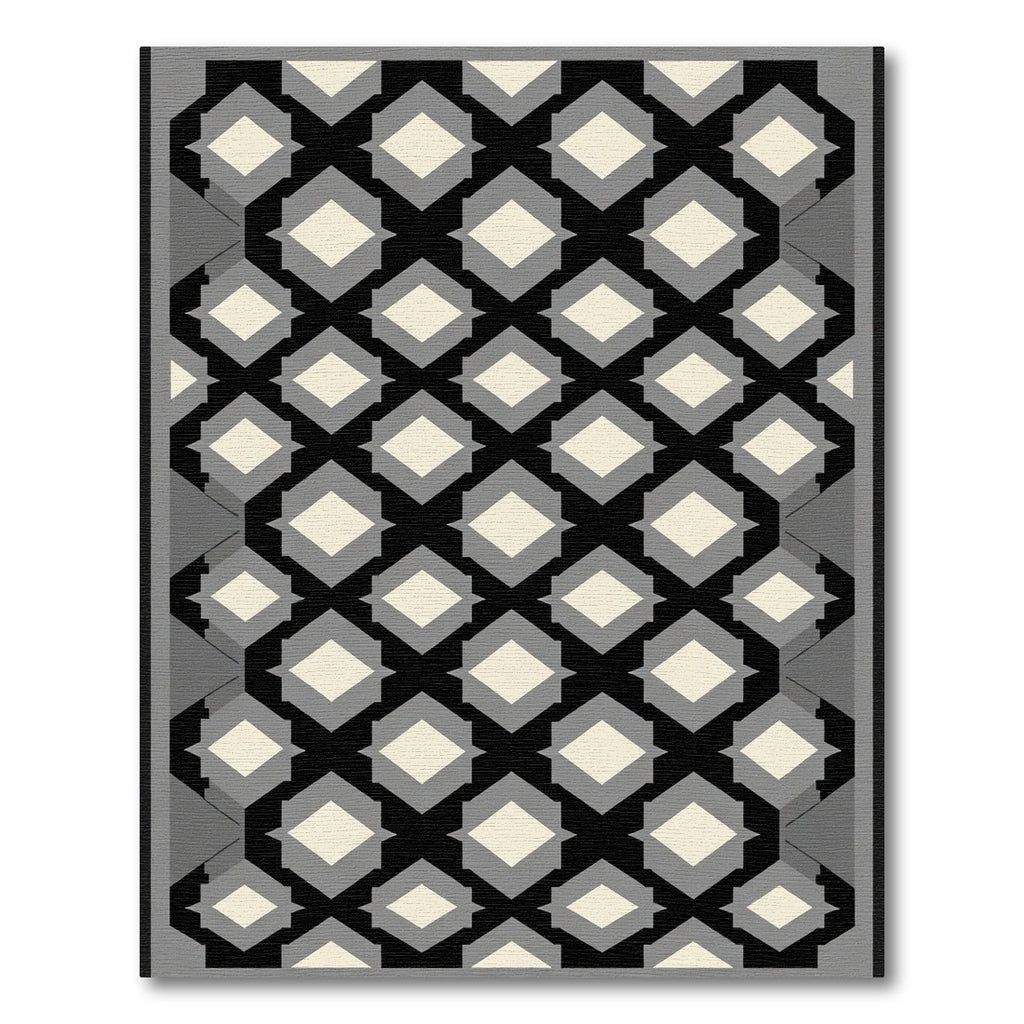 Black Cream Gray Geometric Diamond Rug