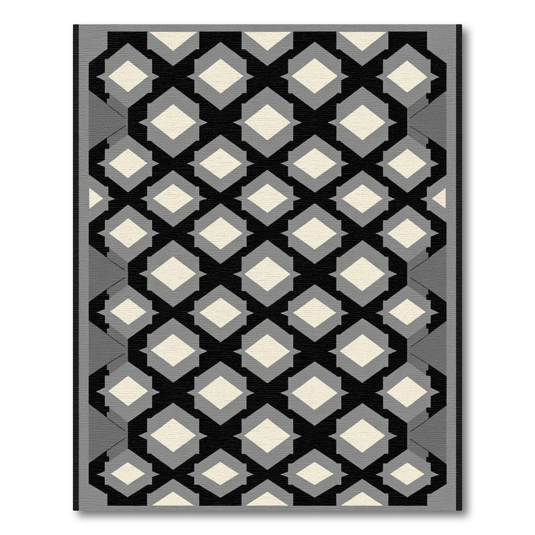 Black Cream Gray Geometric Diamond Rug