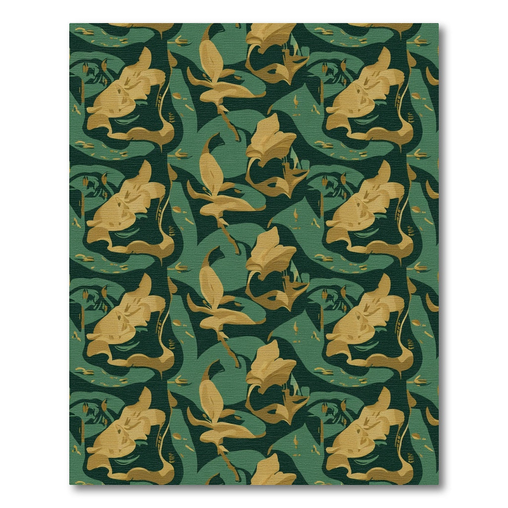 Golden Floral Swirl Forest Green Rug