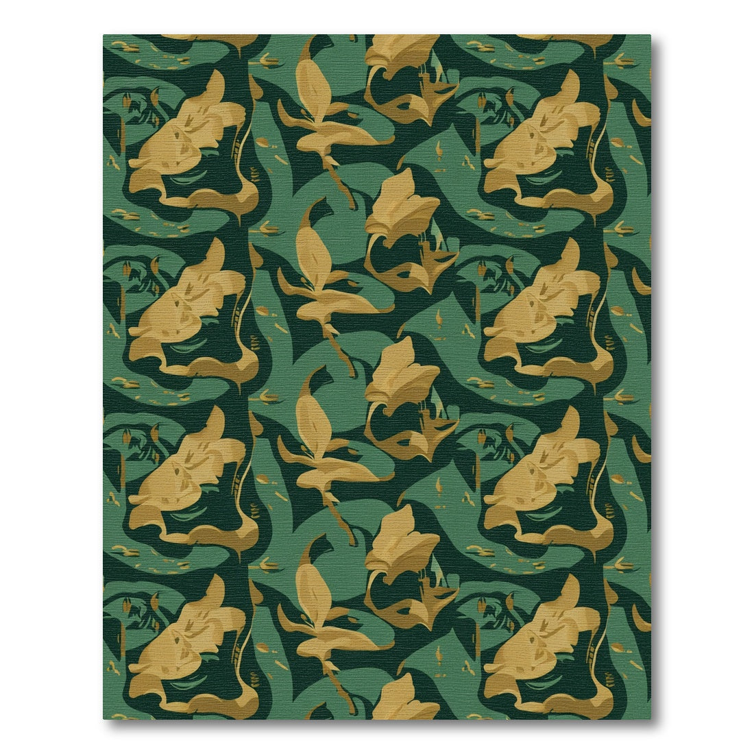 Golden Floral Swirl Forest Green Rug