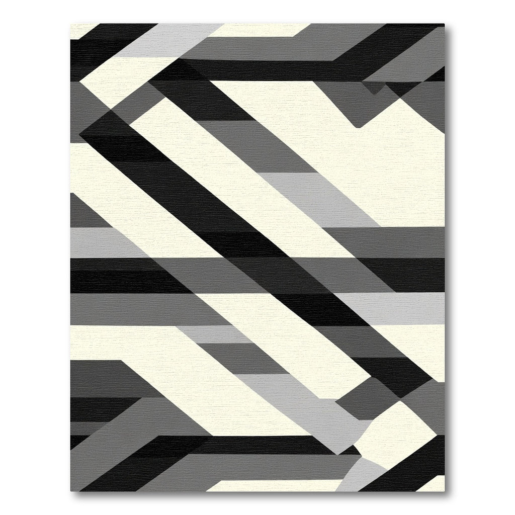 Modern Black White Geometric Ribbon Rug