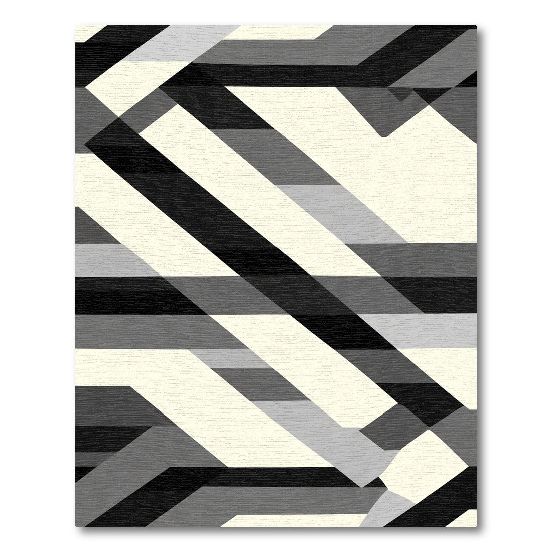 Modern Black White Geometric Ribbon Rug