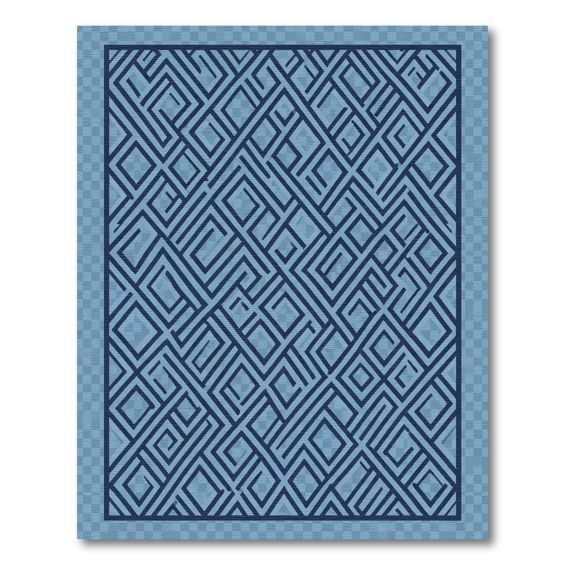 Deep Blue Interlocking Geometric Rug
