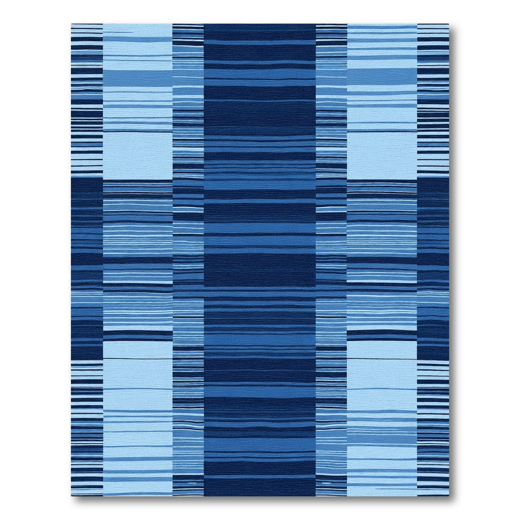 Deep Blue Gridded Horizontal Stripe Rug