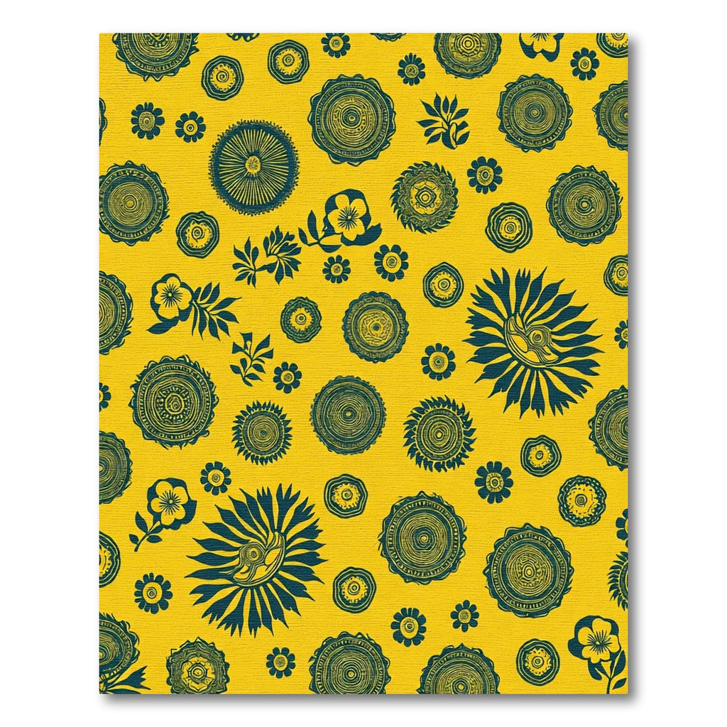 Golden Yellow Teal Floral Medallions Rug