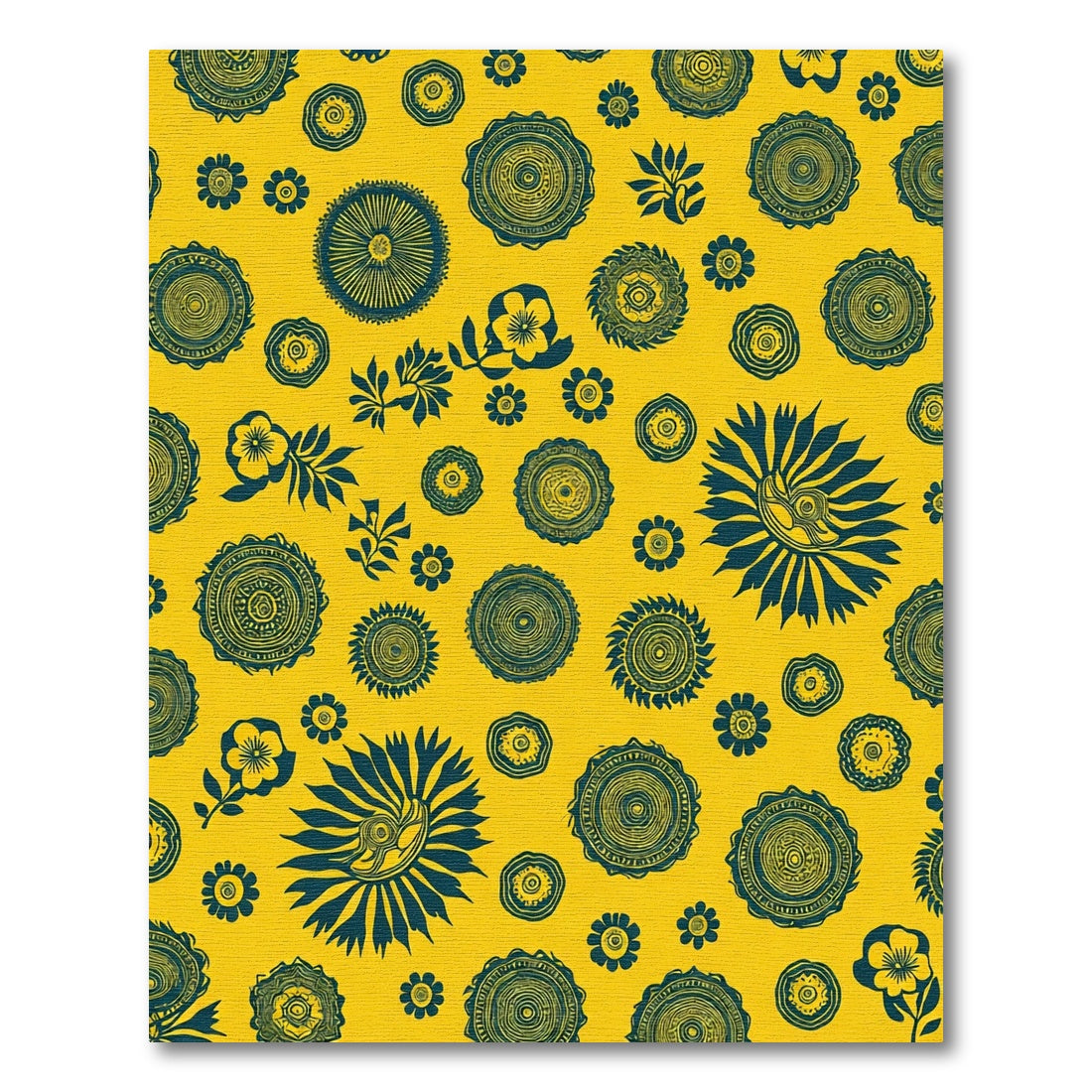 Golden Yellow Teal Floral Medallions Rug