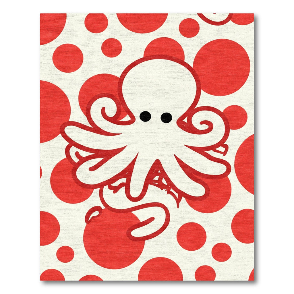 Animated Red Octopus Polka Dot Area Rug