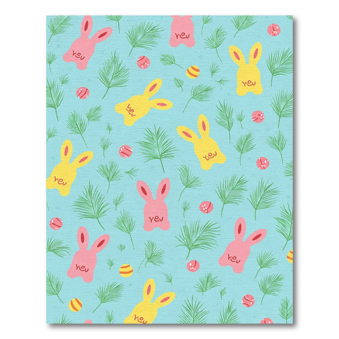 Pink Yellow Bunny Tropical Fern Rug