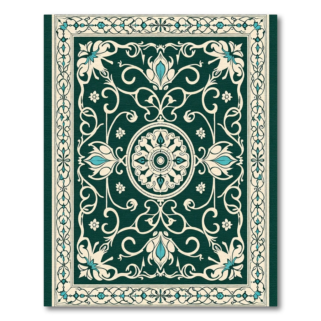 Deep Teal Floral Arabesque Scroll Rug