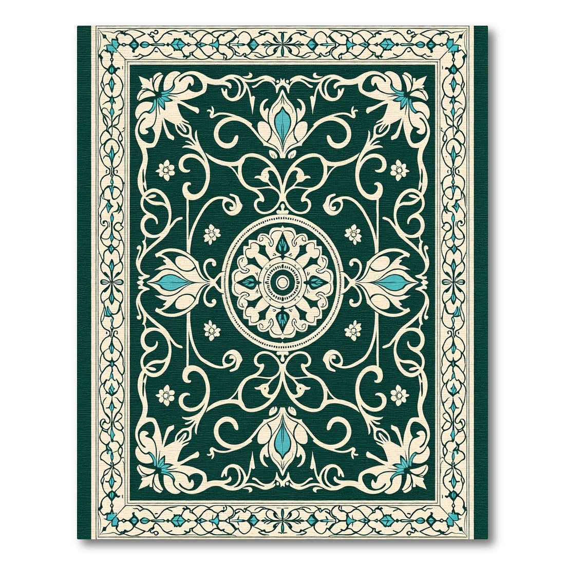 Deep Teal Floral Arabesque Scroll Rug