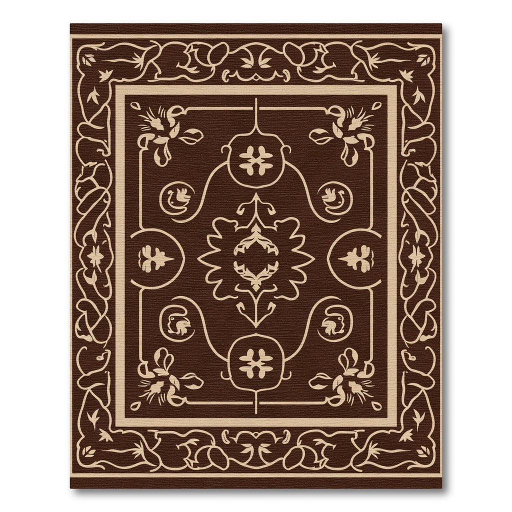 Chocolate Cream Ornate Scroll Vine Artwork Rug