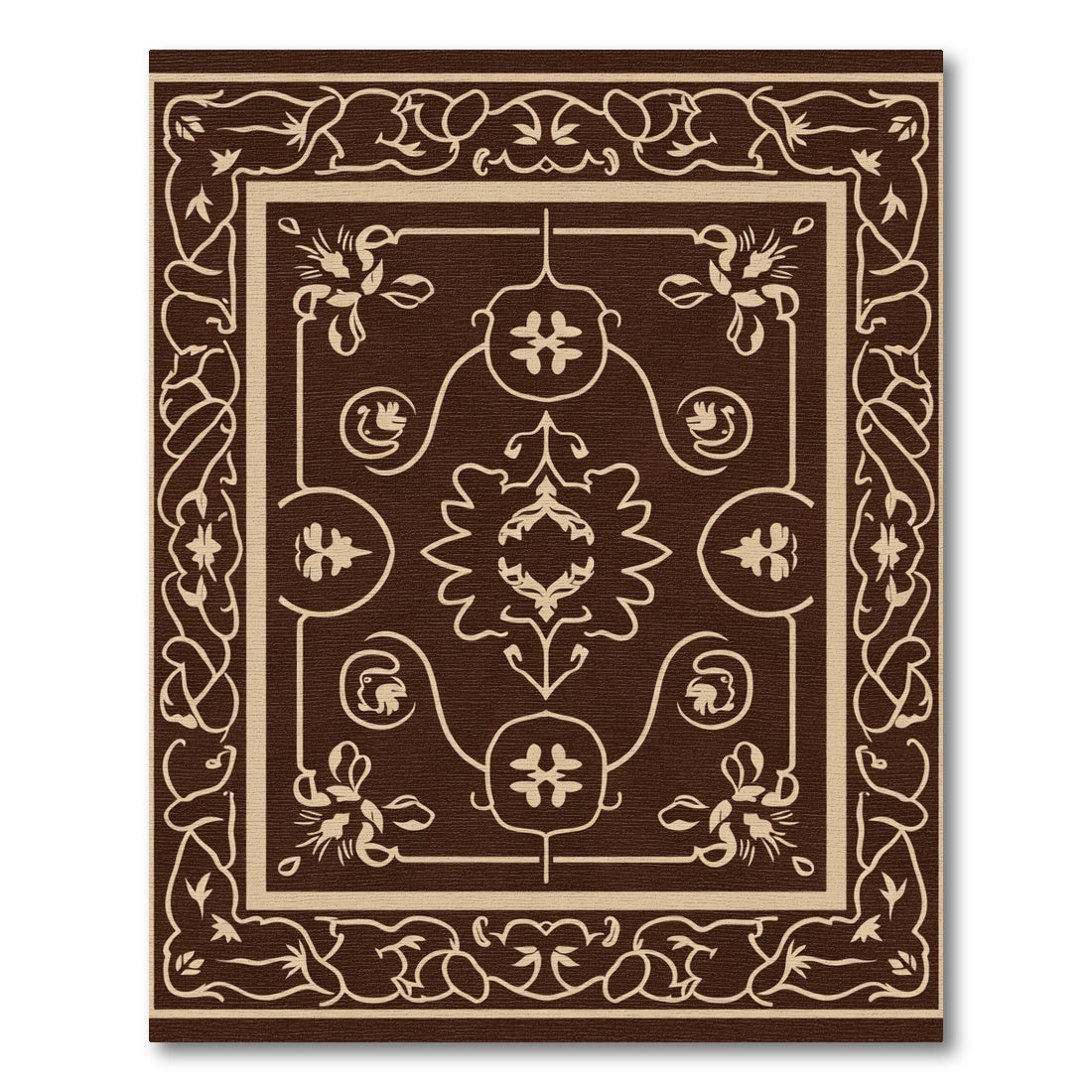 Chocolate Cream Ornate Scroll Vine Artwork Rug