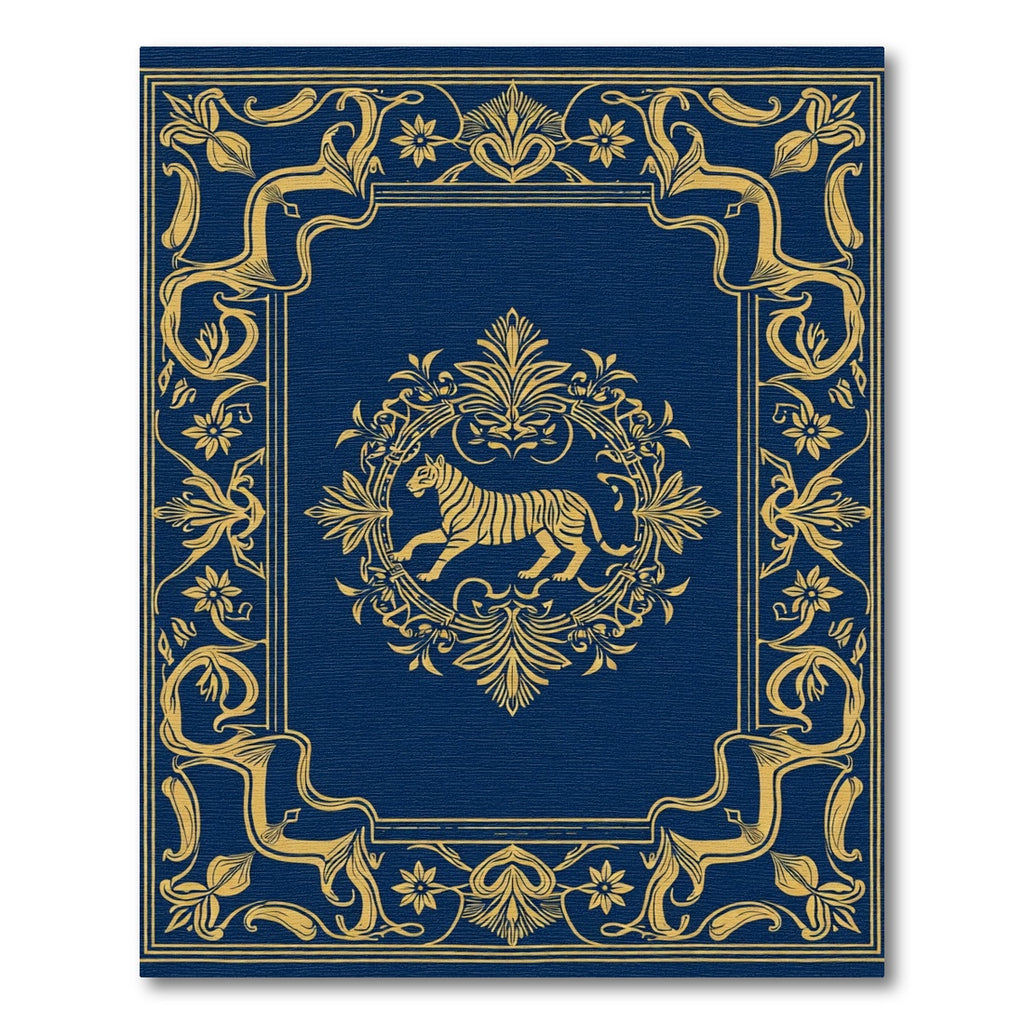 Vibrant Gold Tiger Medallion Blue Rug