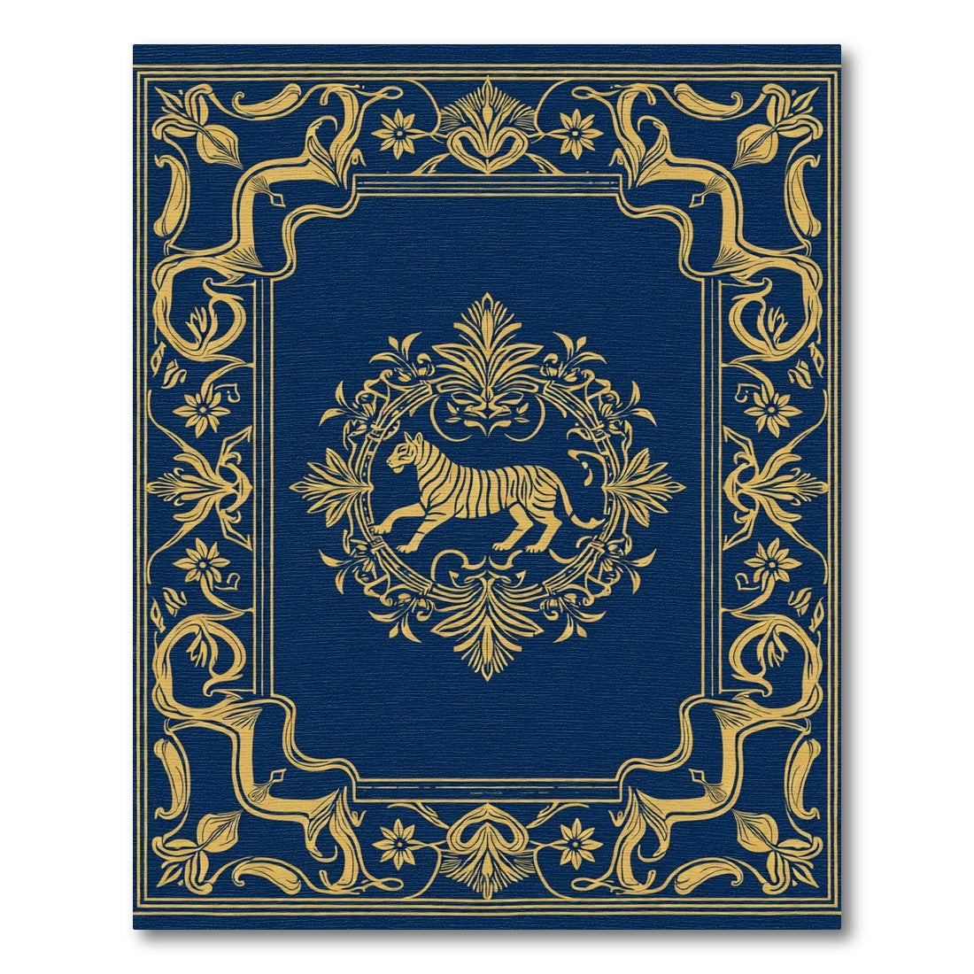 Vibrant Gold Tiger Medallion Blue Rug