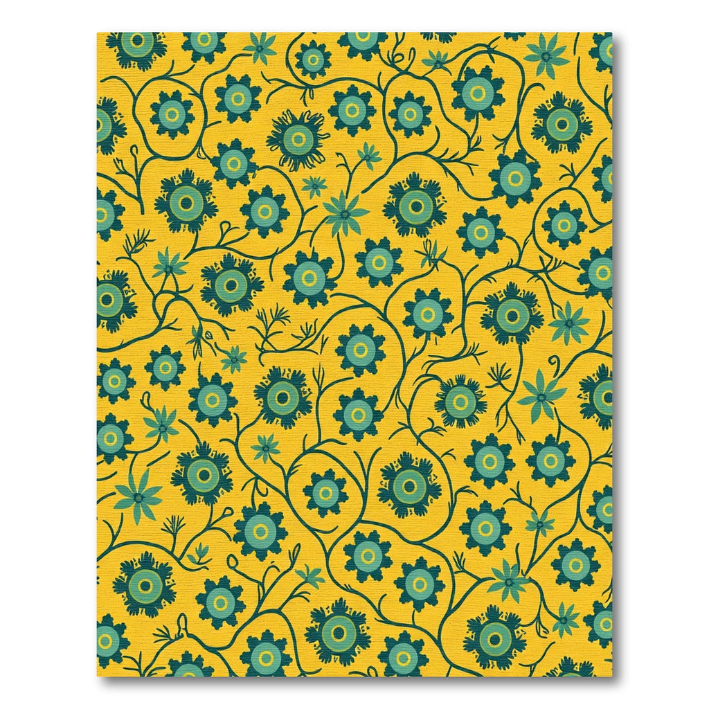 Golden Teal Floral Vine Rug