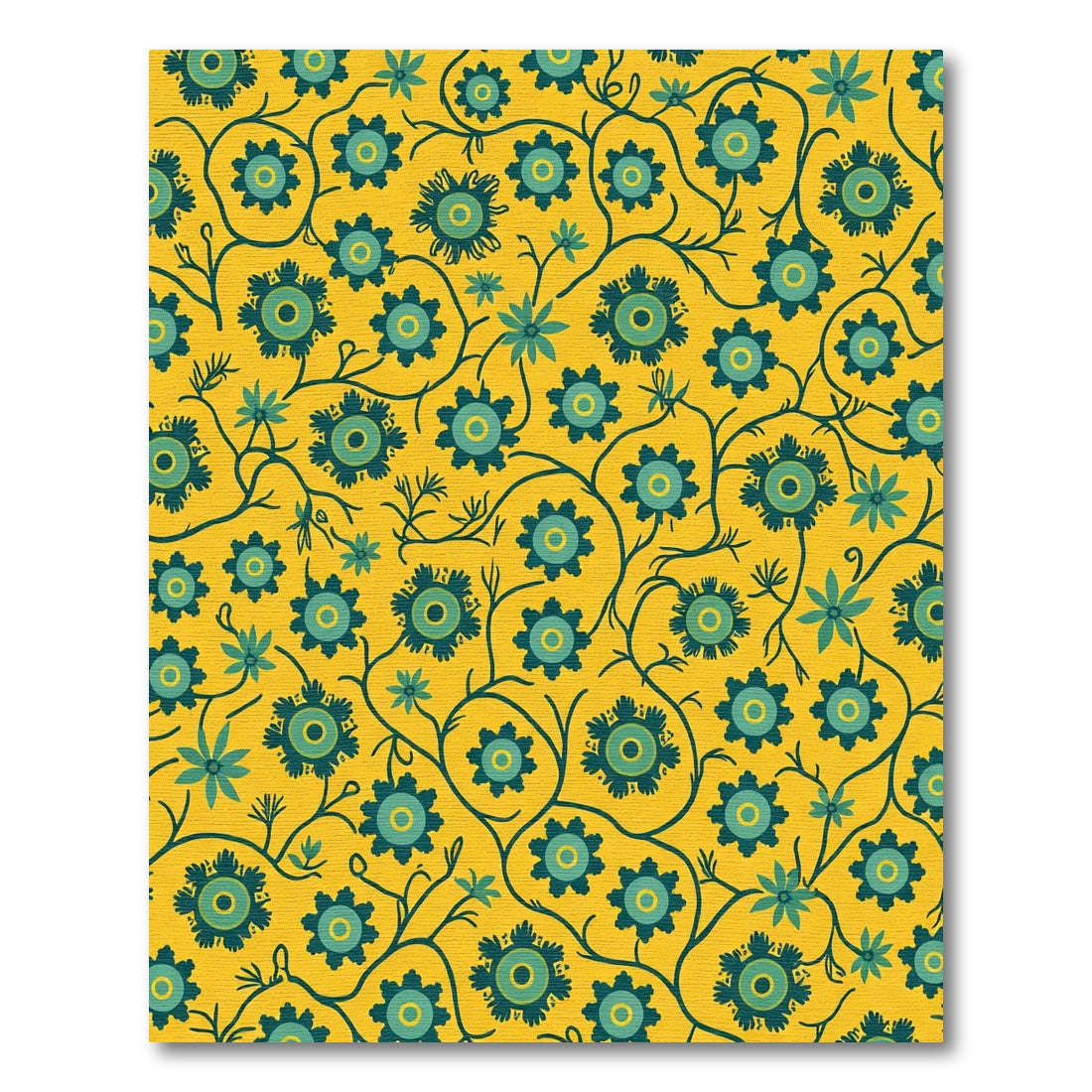 Golden Teal Floral Vine Rug