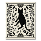 Black Cat Floral Vine Border Design Rug