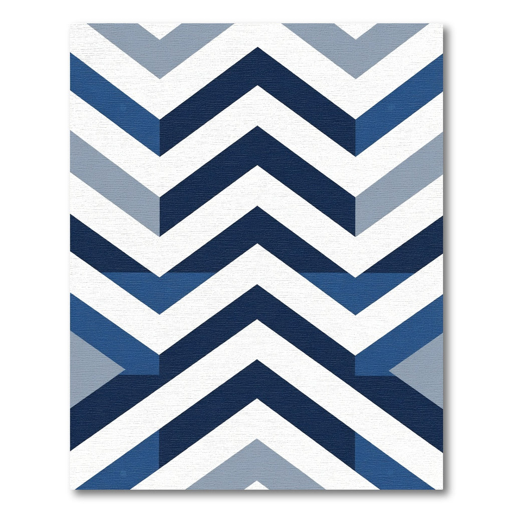 Naval Blue Geometric Chevron Zigzag Rug