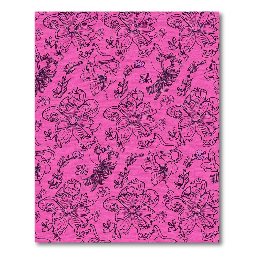 Vibrant Pink Outline Floral Cluster Rug