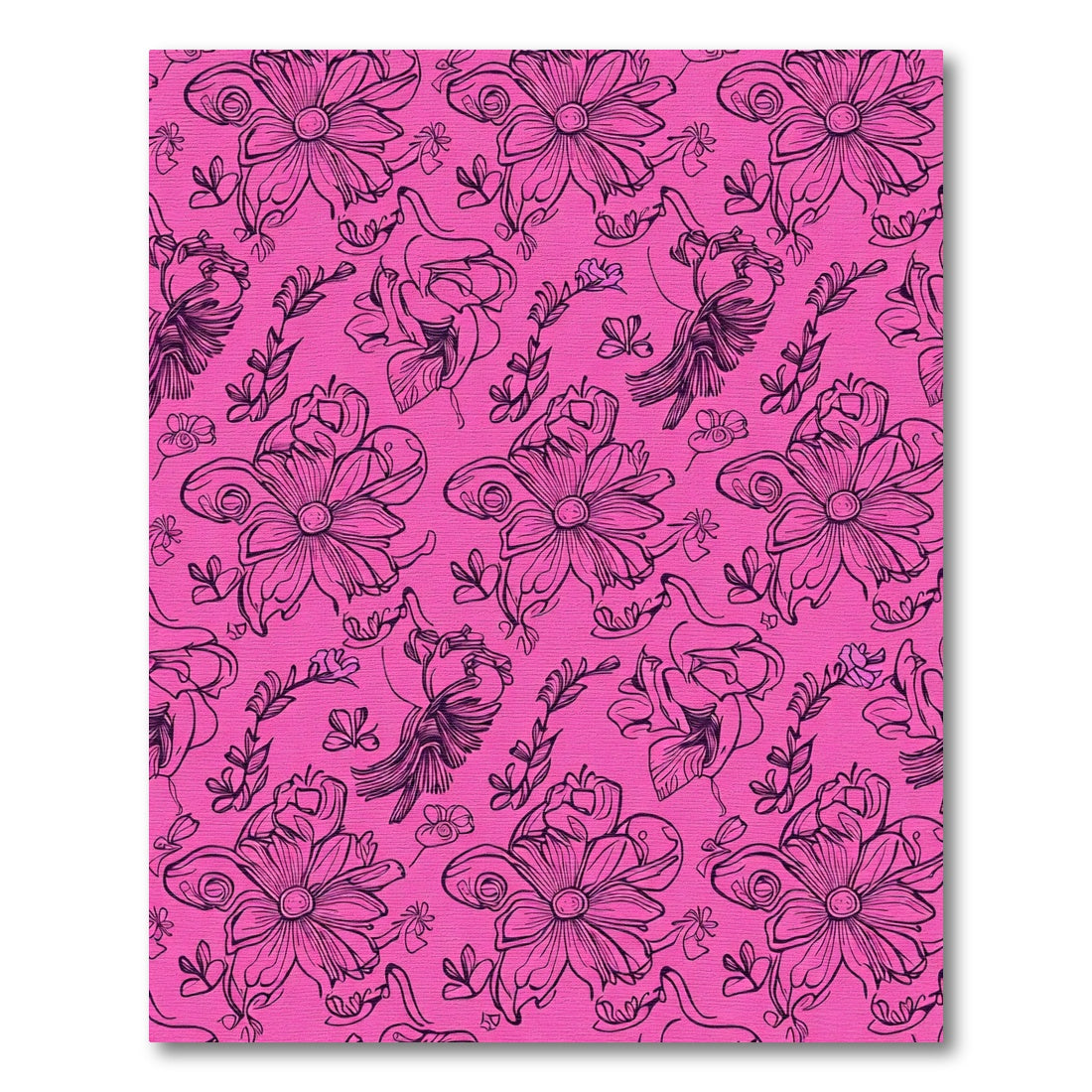 Vibrant Pink Outline Floral Cluster Rug