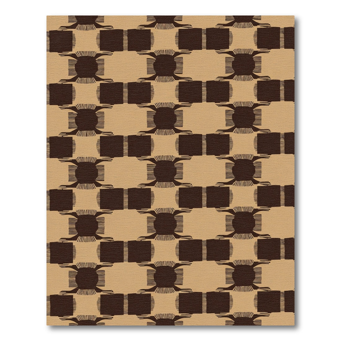 Brown Tan Checkerboard Square Motif Rug