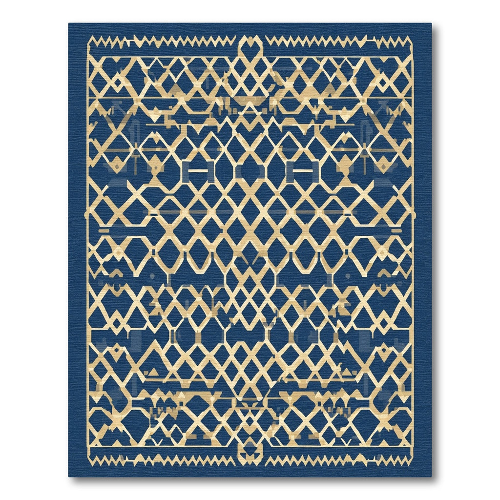 Midnight Blue Geometric Lattice Rug