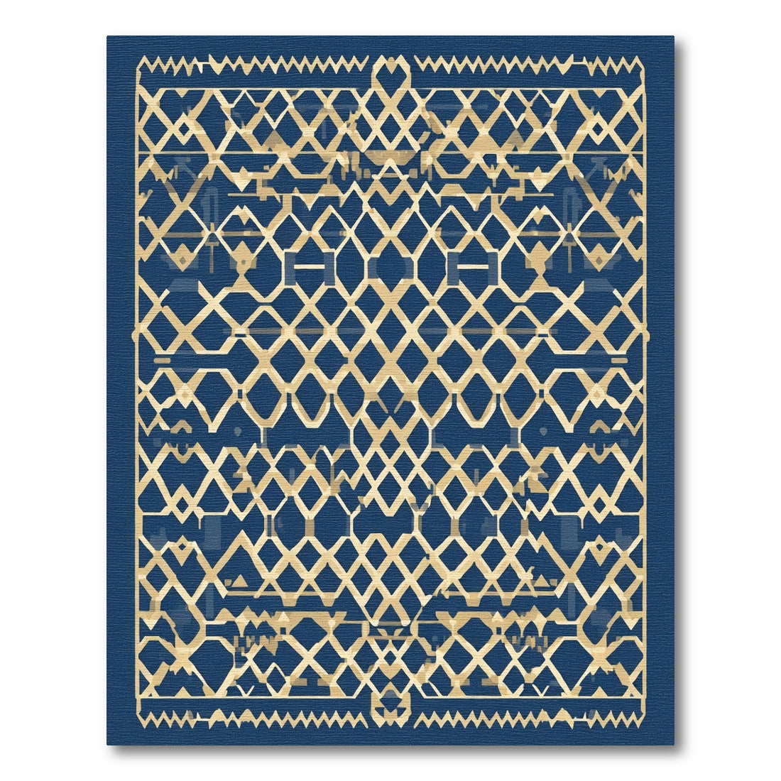Midnight Blue Geometric Lattice Rug